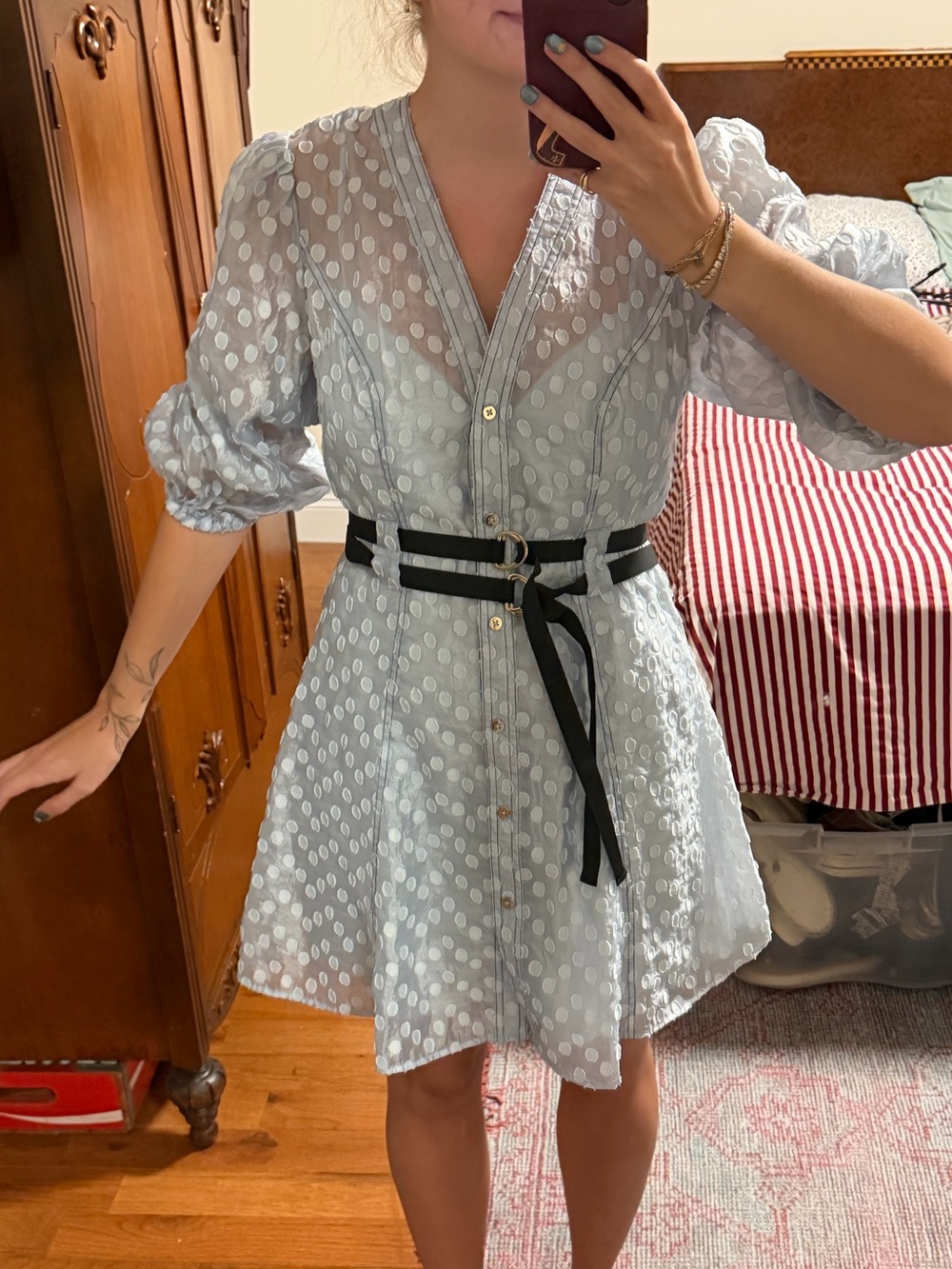 ASOS Light Blue Polka Dot Button-Front Mini Dress
